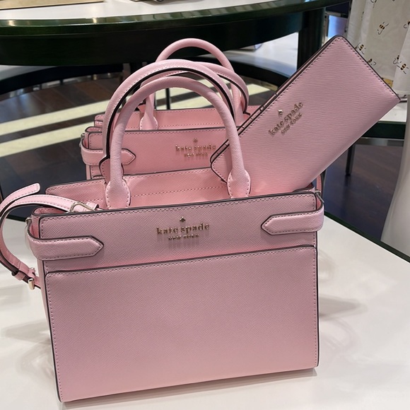 Kate Spade Staci Medium Satchel & Staci Large Slim Bifold Wallet Chalk Pink - Picture 7 of 16